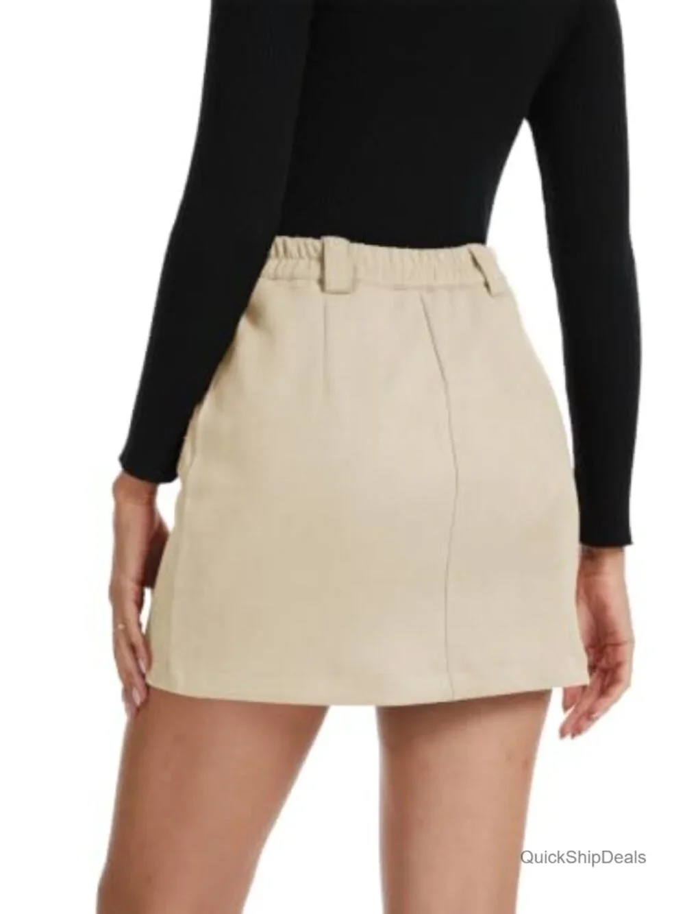 Faux Suede High Waisted Bodycon Mini Skirt with Pockets